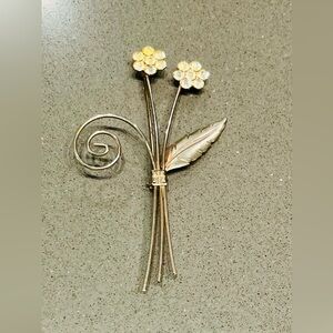 Vintage Floral Rhinestone Spray Brooch Gold Tone Mid Century